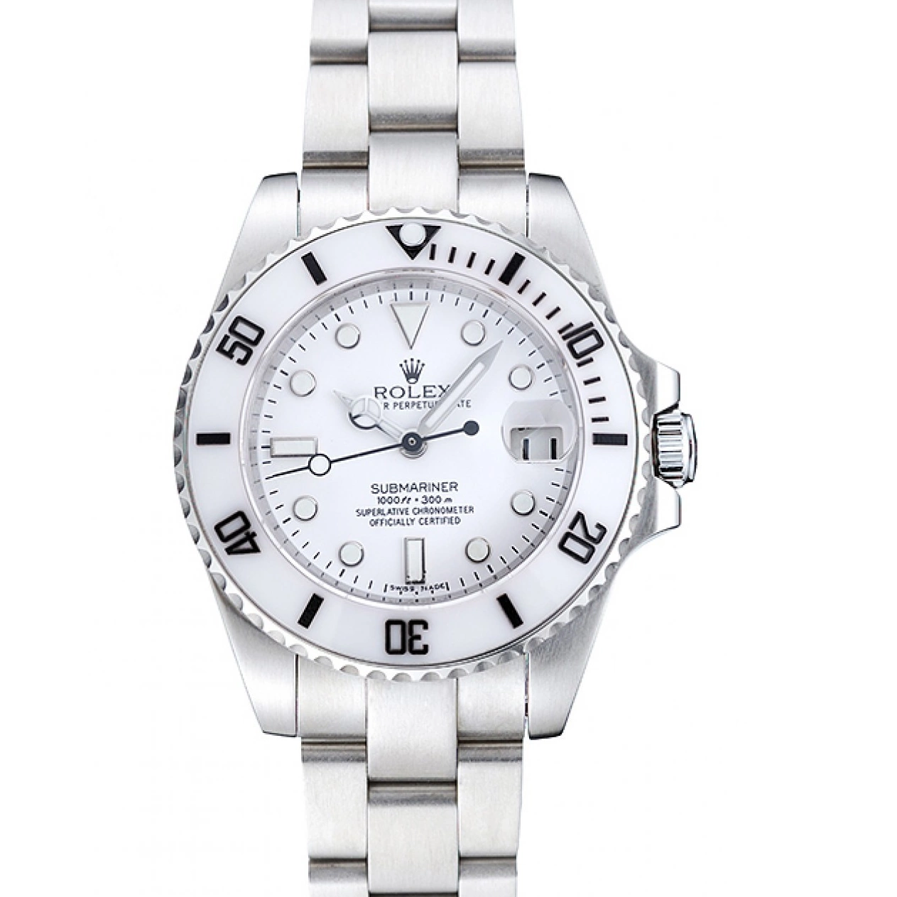 Aaa replica watch White Steel Dial Submariner Rolex Bracelet Stainless 1454152 0605